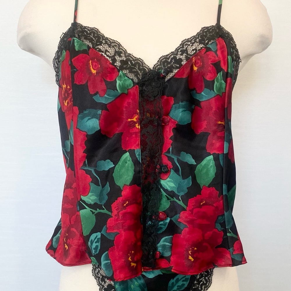 90s Victoria’s Secret Silky Satin Floral Print Vintage Lace Camisole Gold Label - Picture 7 of 8
